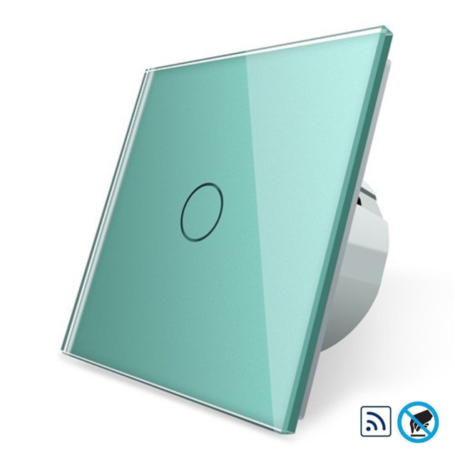 Бесконтактный радиоуправляемый выключатель1 сенсор Livolo зеленый стекло (VL-C701R-PRO-18)