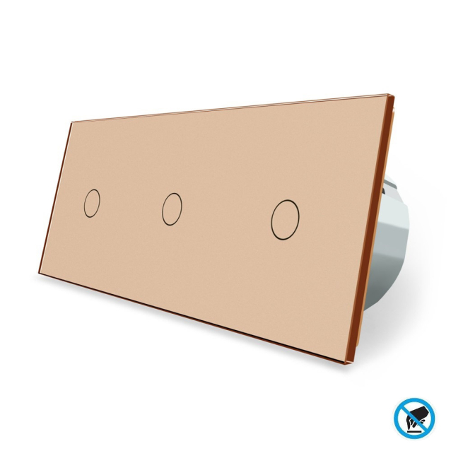 Бесконтактный выключатель 3 сенсора (1-1-1) Livolo золото стекло (VL-C701/C701/C701-PRO-13)