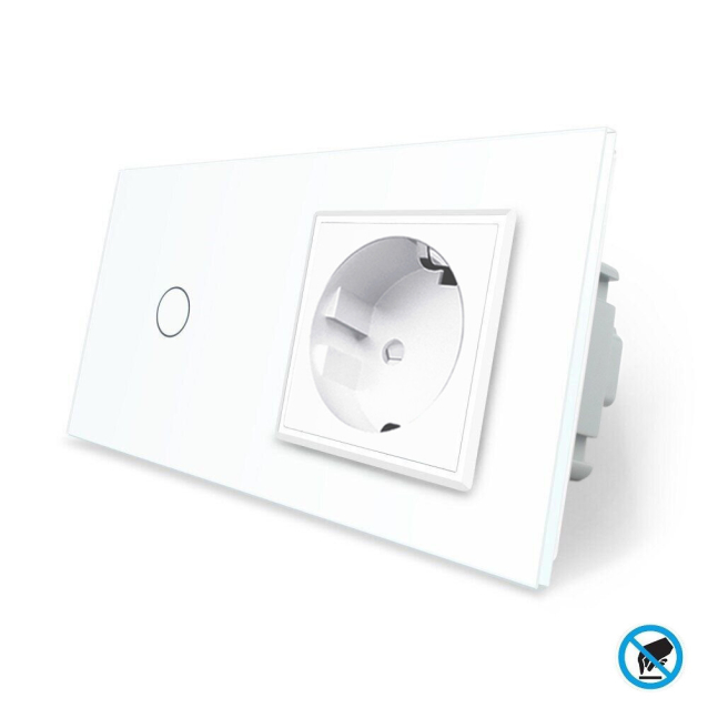 Бесконтактный выключатель 1 сенсор 1 розетка Livolo белый стекло (VL-C701/C7C1EU-PRO-11)