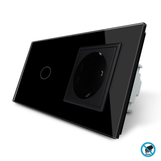 Бесконтактный выключатель 1 сенсор 1 розетка Livolo черный стекло (VL-C701/C7C1EU-PRO-12)