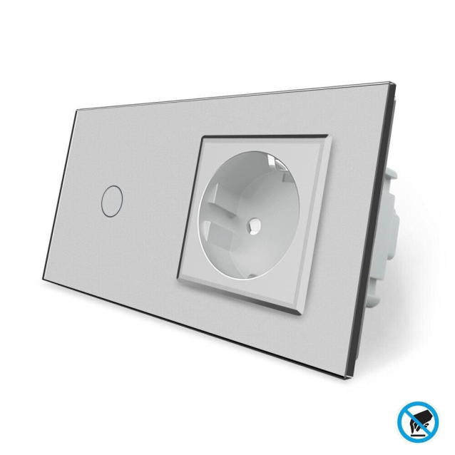 Бесконтактный выключатель 1 сенсор 1 розетка Livolo серый стекло (VL-C701/C7C1EU-PRO-15)