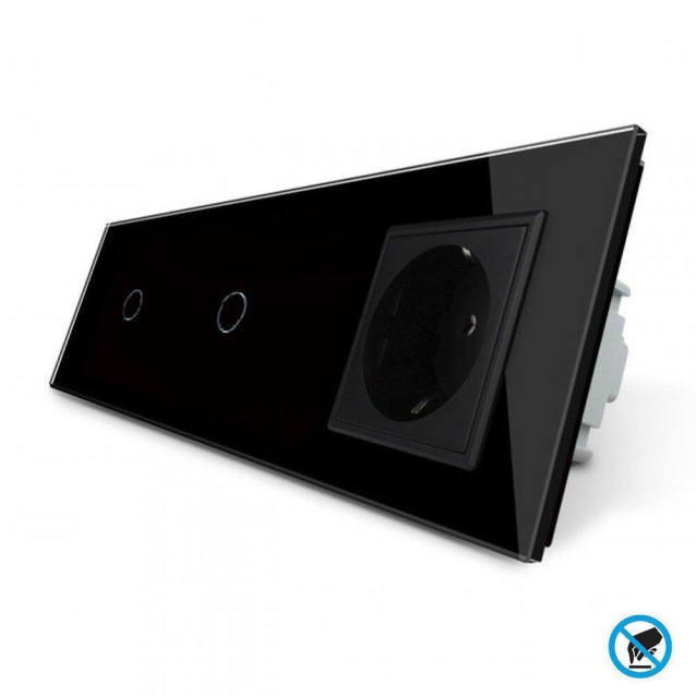 Бесконтактный выключатель 2 сенсора (1-1) 1 розетка Livolo черный стекло (VL-C701/C701/C7C1EU-PRO12)