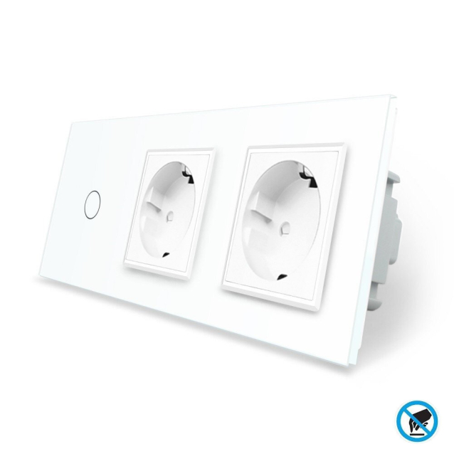 Бесконтактный выключатель 1 сенсор 2 розетки Livolo белый стекло (VL-C701/C7C2EU-PRO-11)