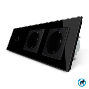 Бесконтактный выключатель 1 сенсор 2 розетки Livolo черный стекло (VL-C701/C7C2EU-PRO-12)