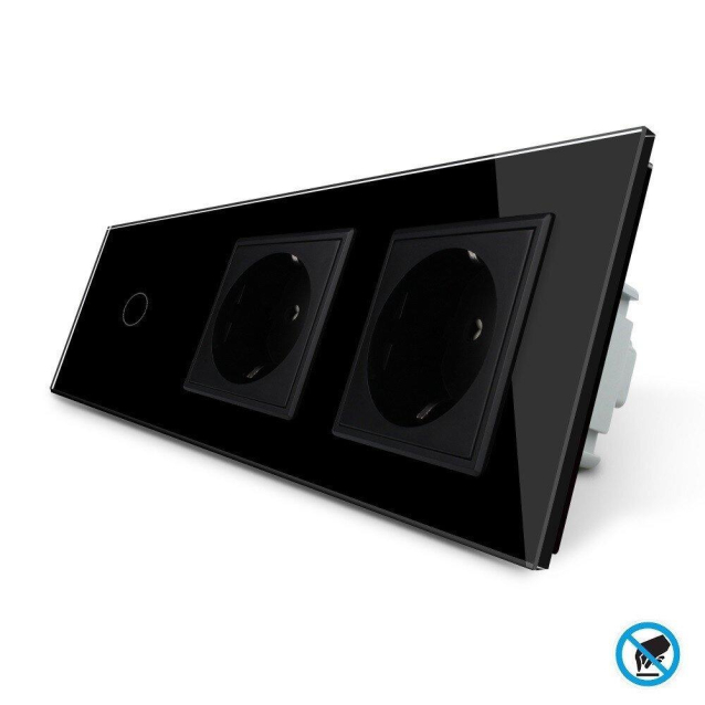 Бесконтактный выключатель 1 сенсор 2 розетки Livolo черный стекло (VL-C701/C7C2EU-PRO-12)