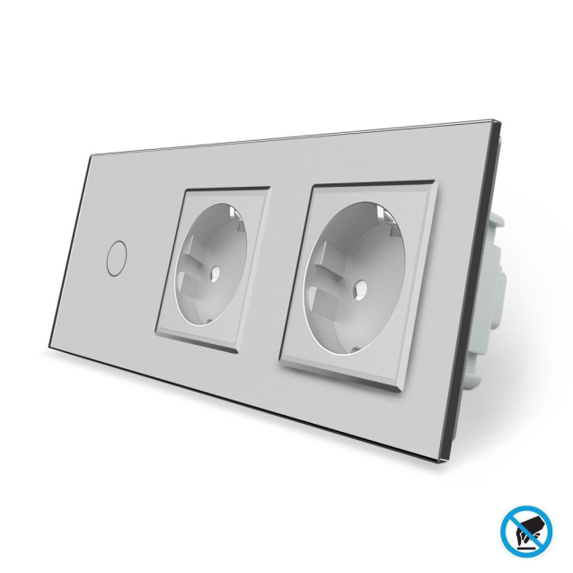 Бесконтактный выключатель 1 сенсор 2 розетки Livolo серый стекло (VL-C701/C7C2EU-PRO-15)