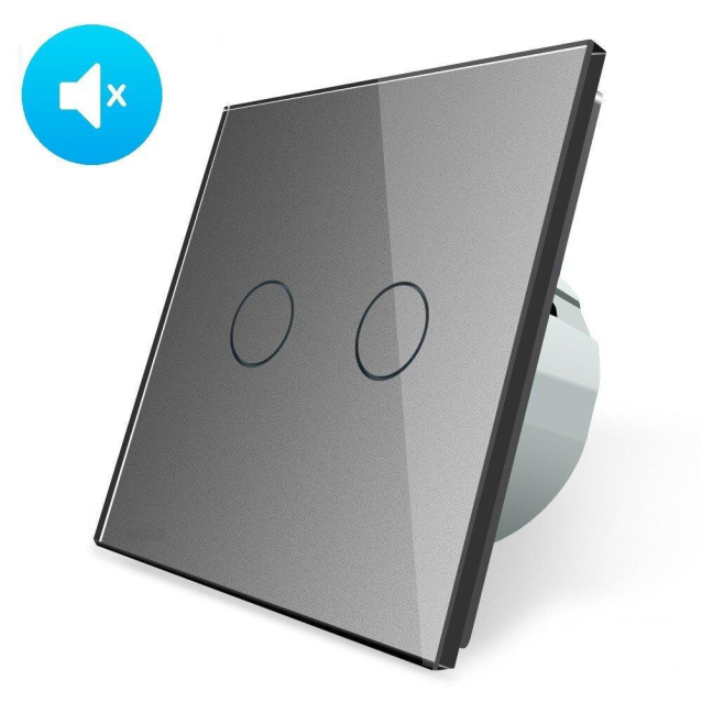 Бесшумный сенсорный выключатель 2 сенсора Livolo серый стекло (VL-C702Q-15)