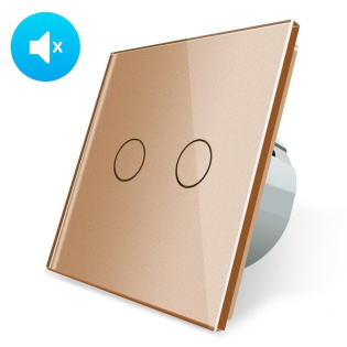 Бесшумный сенсорный выключатель 2 сенсора Livolo золото стекло (VL-C702Q-13)