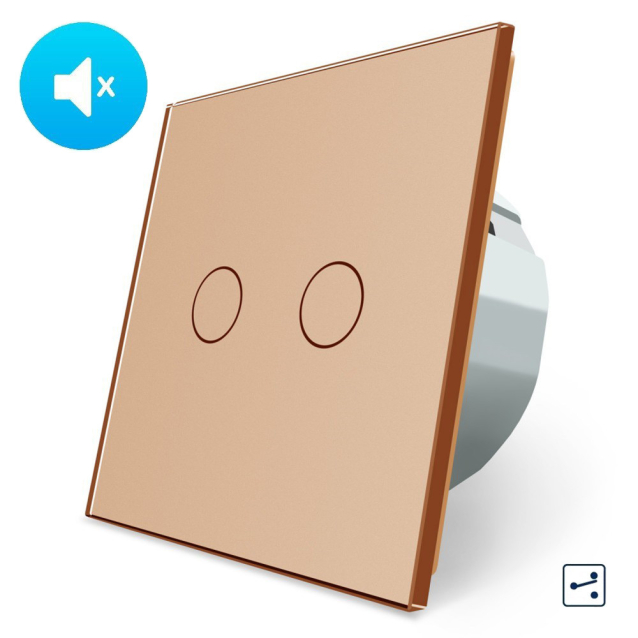 Бесшумный сенсорный проходной выключатель 2 сенсора Livolo золотой стекло (VL-C702SQ-13)