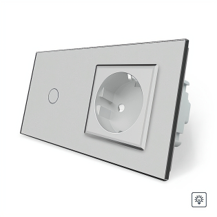 Сенсорный диммер 1 сенсор 1 розетка Livolo серый стекло (VL-C701D/C7C1EU-15)