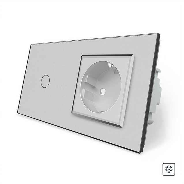 Сенсорный диммер 1 сенсор 1 розетка Livolo серый стекло (VL-C701D/C7C1EU-15)