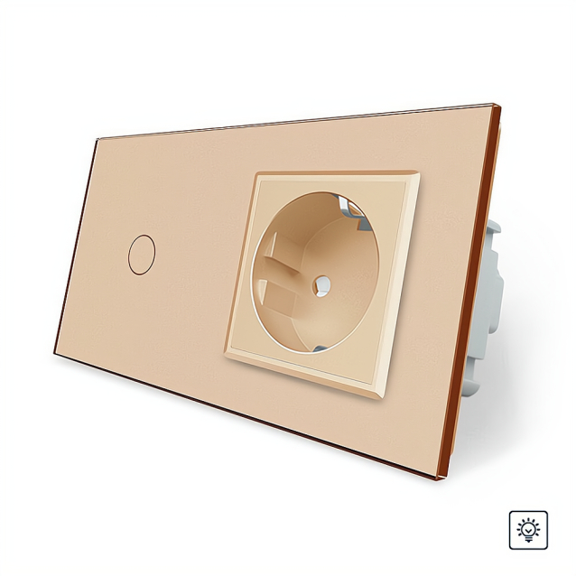 Сенсорный диммер 1 сенсор 1 розетка Livolo золото стекло (VL-C701D/C7C1EU-13)