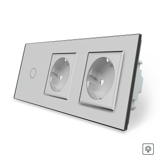Сенсорный диммер 1 сенсор 2 розетки Livolo серый стекло (VL-C701D/C7C2EU-15)
