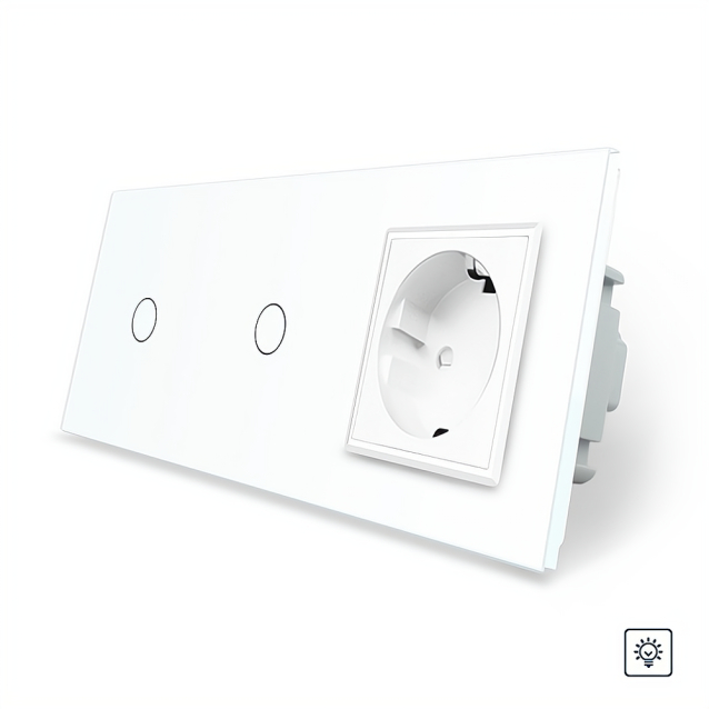 Сенсорный диммер 2 сенсора (1-1) 1 розетка Livolo белый стекло (VL-C701D/C701D/C7C1EU-11)