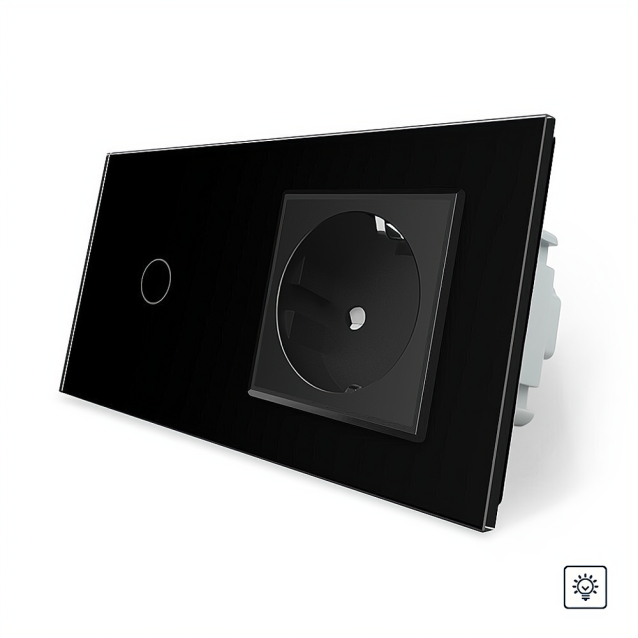 Сенсорный диммер 1 сенсор 1 розетка Livolo черный стекло (VL-C701D/C7C1EU-12)