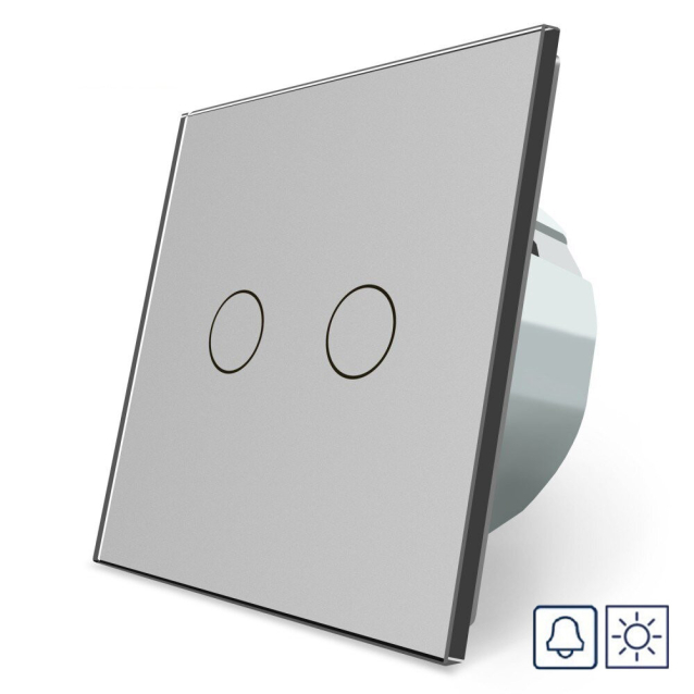 Сенсорная кнопка 2 сенсора Сухой контакт Livolo серый стекло (VL-C702IH-15)