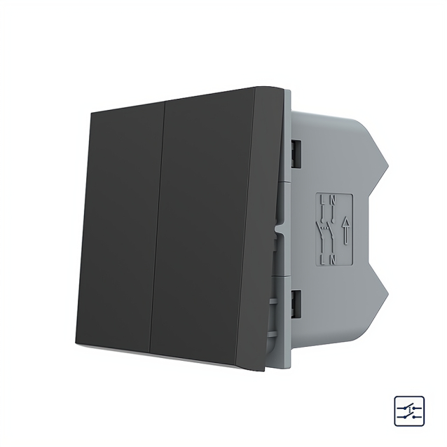 Механизм двухклавишный перекрестный выключатель Livolo черный (VL-FCMM10A-1BP)