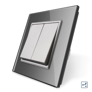 Двухклавишный проходной выключатель Livolo серый стекло (VL-C7K2S-15)