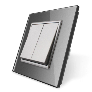 Двухклавишный проходной выключатель Livolo серый стекло (VL-C7K2S-15)