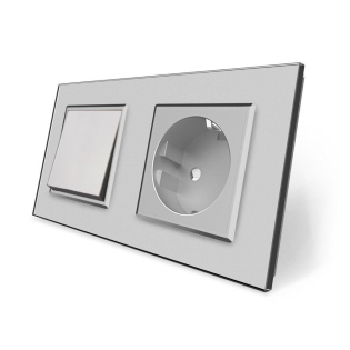 Одноклавишный выключатель с розеткой Livolo серый стекло (VL-C7C1EUK1-15)