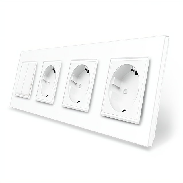 Двухклавишный выключатель с тройной розеткой Livolo белый стекло (VL-C7K2/FCTC16A/FCTC16A/FCTC16A-8WP)