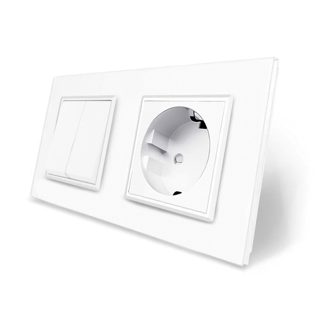 Двухклавишный выключатель с розеткой Livolo белый стекло (VL-C7C1EUK2-11)