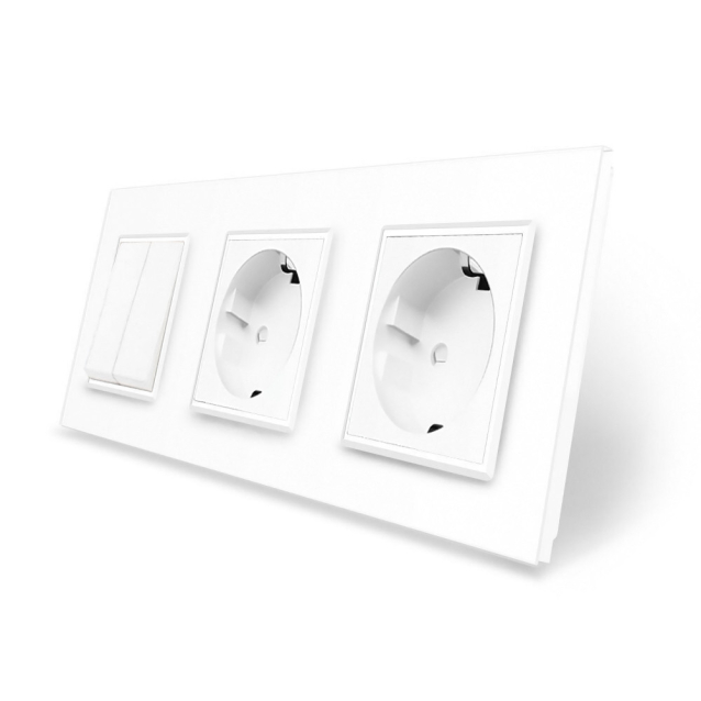 Двухклавишный выключатель с двойной розеткой Livolo белый стекло (VL-C7C2EUK2-11)