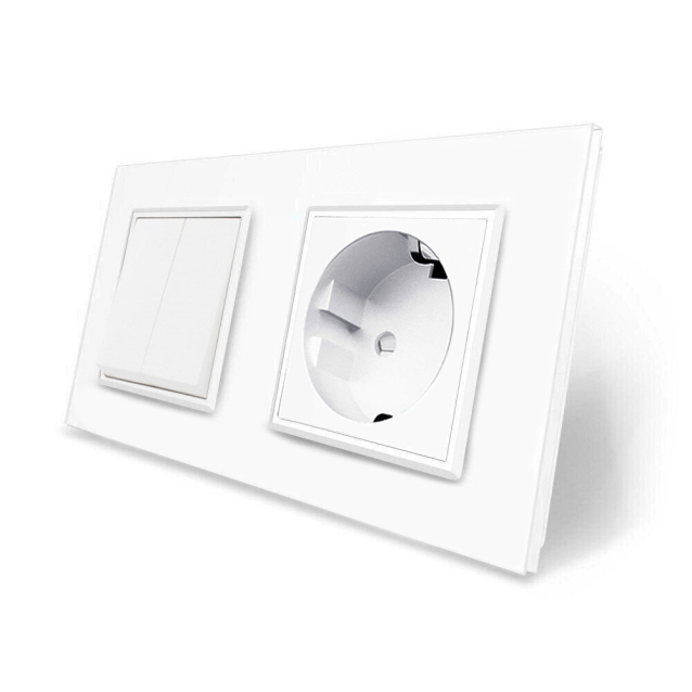 Двухклавишный выключатель с розеткой Livolo белый стекло (VL-C7C1EUK2-11)