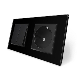 Двухклавишный выключатель с розеткой Livolo черный стекло (VL-C7C1EUK2-12)