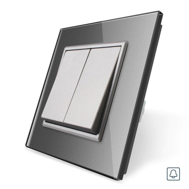 Двухклавишная кнопка Импульсный выключатель Livolo серый стекло (VL-C7K2H-15)