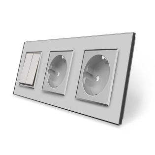 Двухклавишный выключатель с двойной розеткой Livolo серый стекло (VL-C7C2EUK2-15)