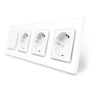 Одноклавишный выключатель с тройной розеткой Livolo белый стекло (VL-C7K1/FCTC16A/FCTC16A/FCTC16A-8WP)