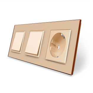 Комплект одноклавишных выключателей с розеткой Livolo золотой стекло (VL-C7K1/K1/FCTC16A-6AP)