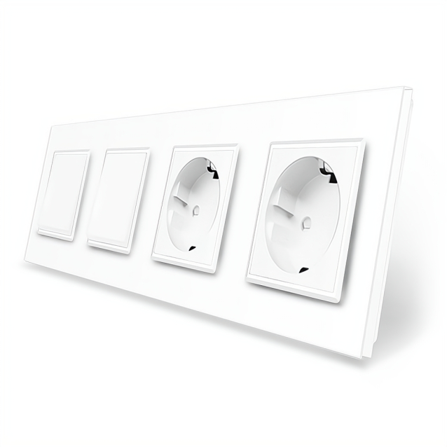 Комплект одноклавишных выключателей с двойной розеткой Livolo белый стекло (VL-C7K1/K1/FCTC16A/FCTC16A-8WP)