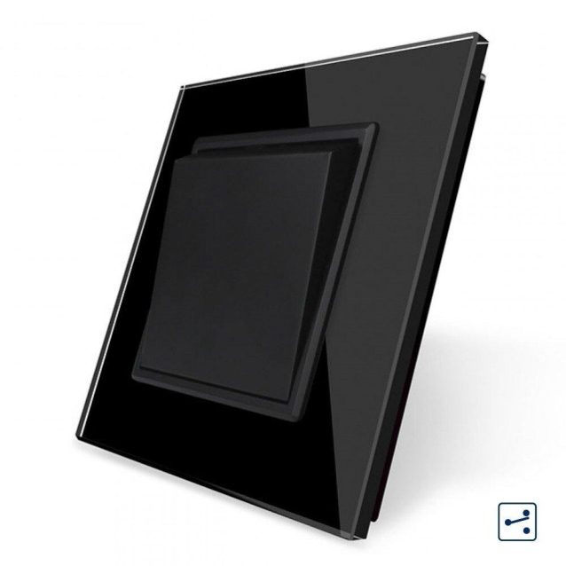 Одноклавишный проходной выключатель Livolo черный стекло (VL-C7K1S-12)