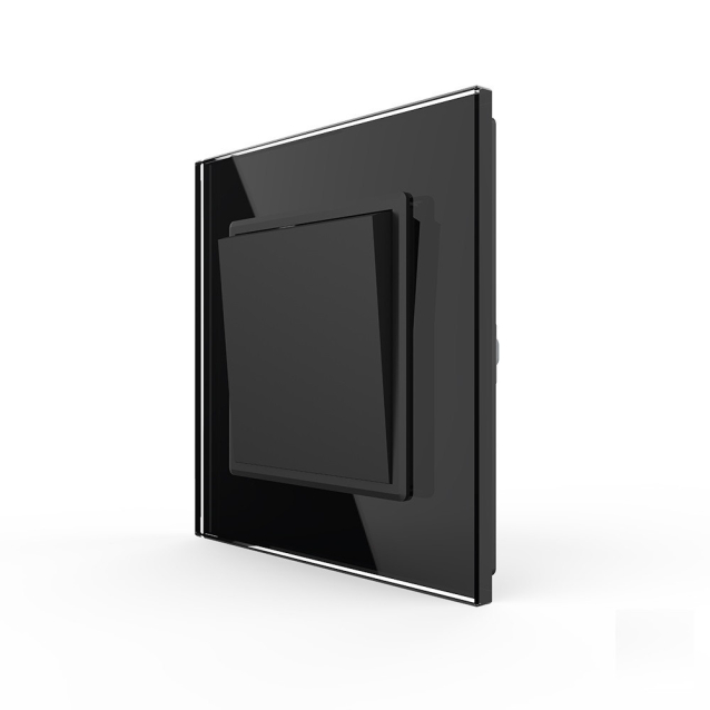 Одноклавишный проходной выключатель Livolo черный стекло (VL-C7K1S-12)