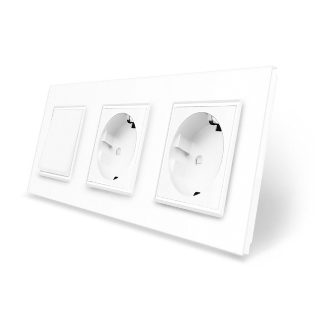 Одноклавишный выключатель с двойной розеткой Livolo белый стекло (VL-C7C2EUK1-11)