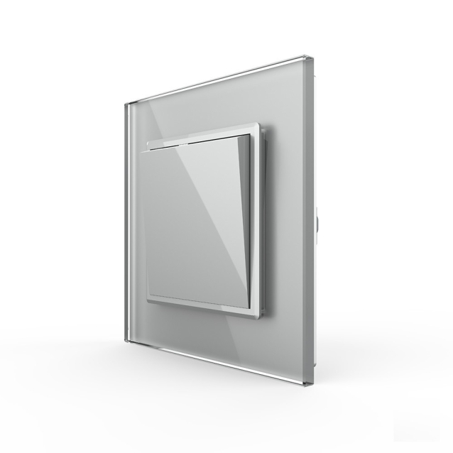 Одноклавишный проходной выключатель Livolo серый стекло (VL-C7K1S-15)