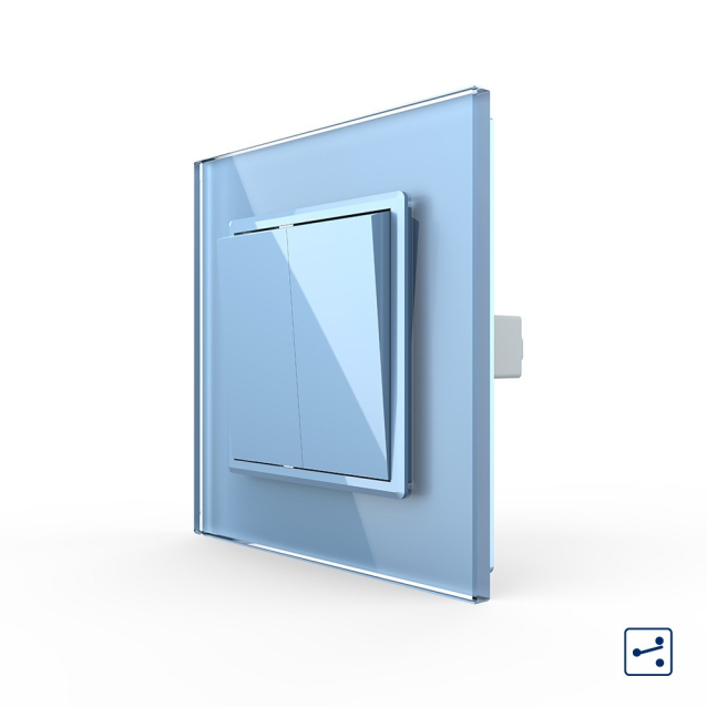 Двухклавишный проходной выключатель Livolo голубой стекло (VL-C7K2S-19)