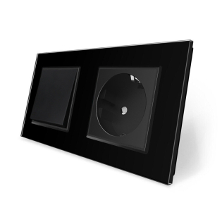 Одноклавишный выключатель с розеткой Livolo черный стекло (VL-C7C1EUK1-12)