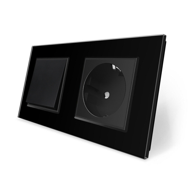 Одноклавишный выключатель с розеткой Livolo черный стекло (VL-C7C1EUK1-12)