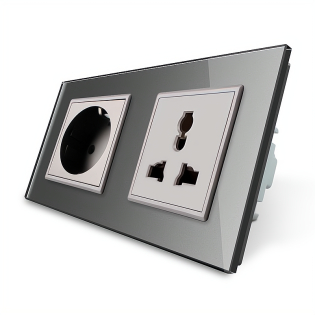 Розетка двухместная силовая и универсальная Livolo серый стекло (VL-C7C1EUC1C-15)