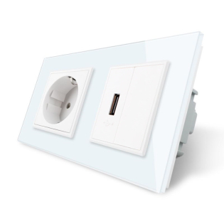 Розетка с заземлением с USB розеткой Livolo белый стекло (VL-C7C1EUUSBK0-11)