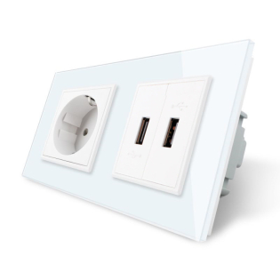 Розетка с заземлением с 2 USB розетками Livolo белый стекло (VL-C7C1EU2USB-11)