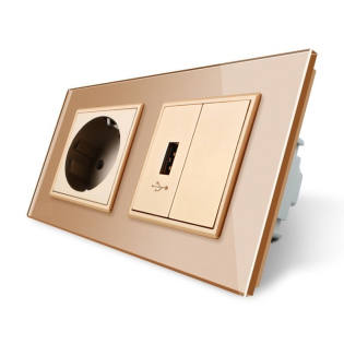 Розетка с заземлением с USB розеткой Livolo золотой стекло (VL-C7C1EUUSBK0-13)