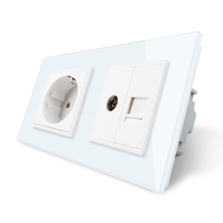 Розетка двухместная комбинированная Силовая Интернет ТВ Livolo белый стекло (VL-C7C1EU1V1C-11)