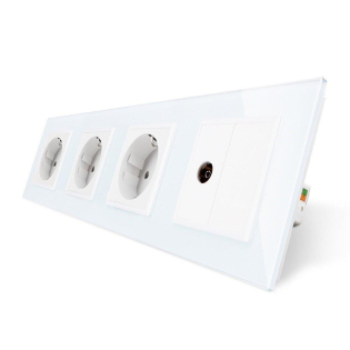 Розетка четырехместная комбинированная Силовая ТВ Livolo белый стекло (VL-C7C3EU1VK0-11)