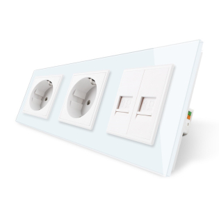 Розетка трехместная комбинированная Силовая 2 Интернет Livolo белый стекло (VL-C7C2EU2CK0-11)