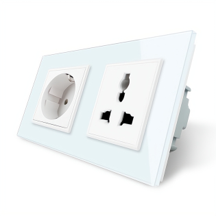 Розетка двухместная силовая и универсальная Livolo белый стекло (VL-C7C1EUC1C-11)