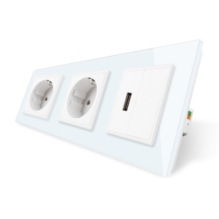 Розетка трехместная силовая с заземлением и USB цвет Livolo белый стекло (VL-C7C2EU1USB0-11)